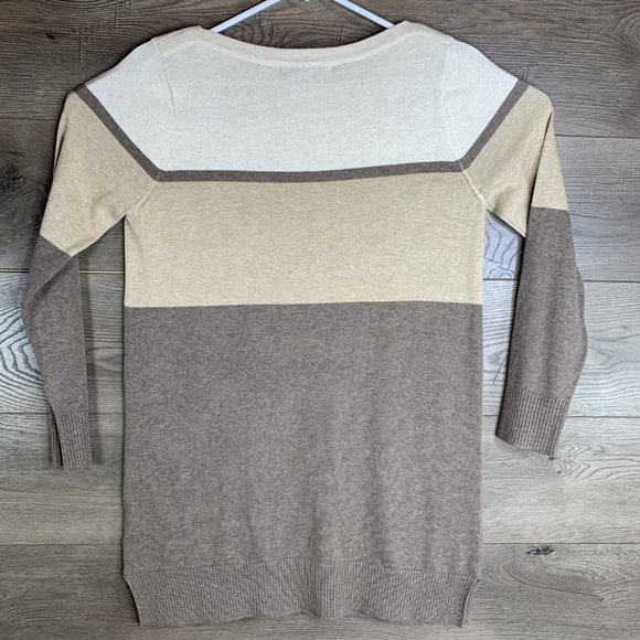 Eight Eight Eight Tunic Sweater Womans M Tan Brown Stripe Front Pockets LS - Picture 6 of 9
